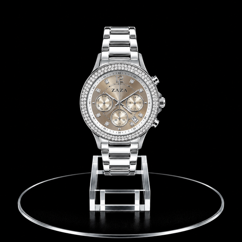 Reloj Razza Plateado Multifunción con Cristales y Esfera Blanca