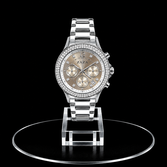 Reloj Razza Plateado Multifunción con Cristales y Esfera Blanca