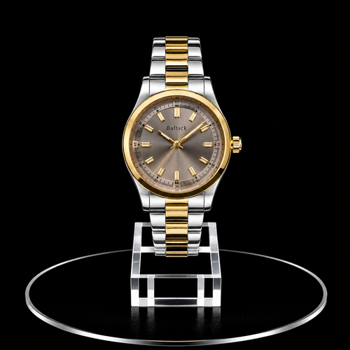 Reloj Baltick Plateado con Esfera Gris y Detalles Dorados
