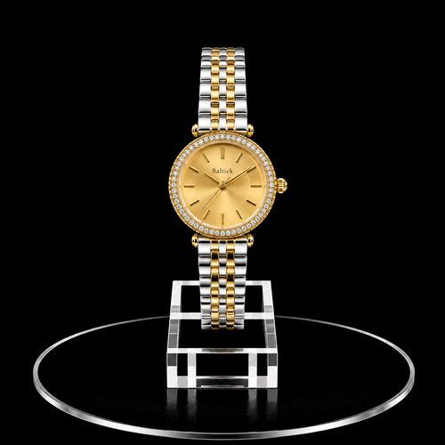 Reloj Baltick Dorado Clásico con Bisel Texturizado y Brazalete Metálico