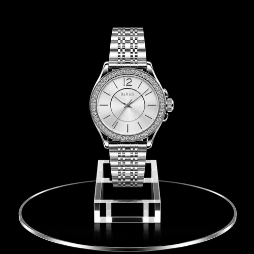 Reloj Baltick Plateado con Esfera Clara y Bisel de Cristales