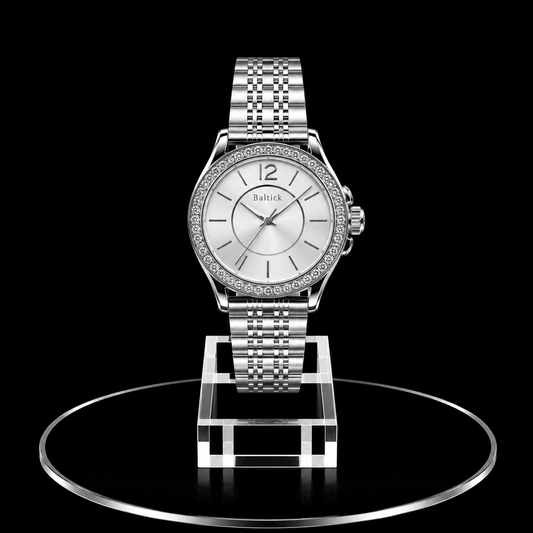 Reloj Baltick Plateado con Esfera Clara y Bisel de Cristales