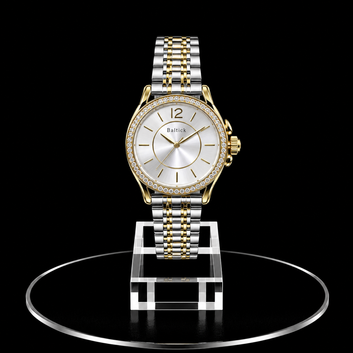 Reloj Baltick Dorado con Esfera Clara y Bisel de Cristales