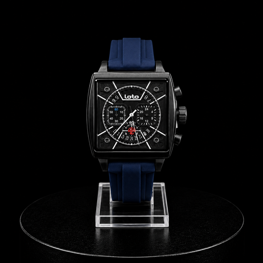 Reloj Loto Azul con Caja Rectangular Negra y Diseño Multifunción