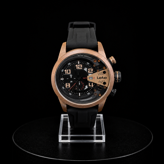Reloj Loto Rose Gold con Esfera Negra y Correa de Silicona Negra