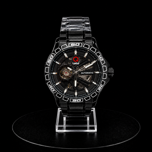 Reloj Loto Automático Negro con Esfera Skeleton y Brazalete Metálico