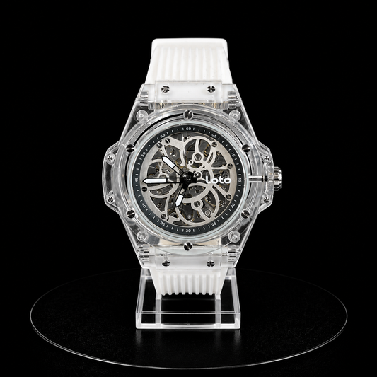 Reloj Loto Skeleton Transparente con Correa Blanca