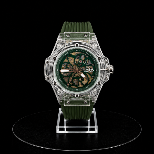 Reloj Loto Automático Skeleton Transparente con Correa Verde