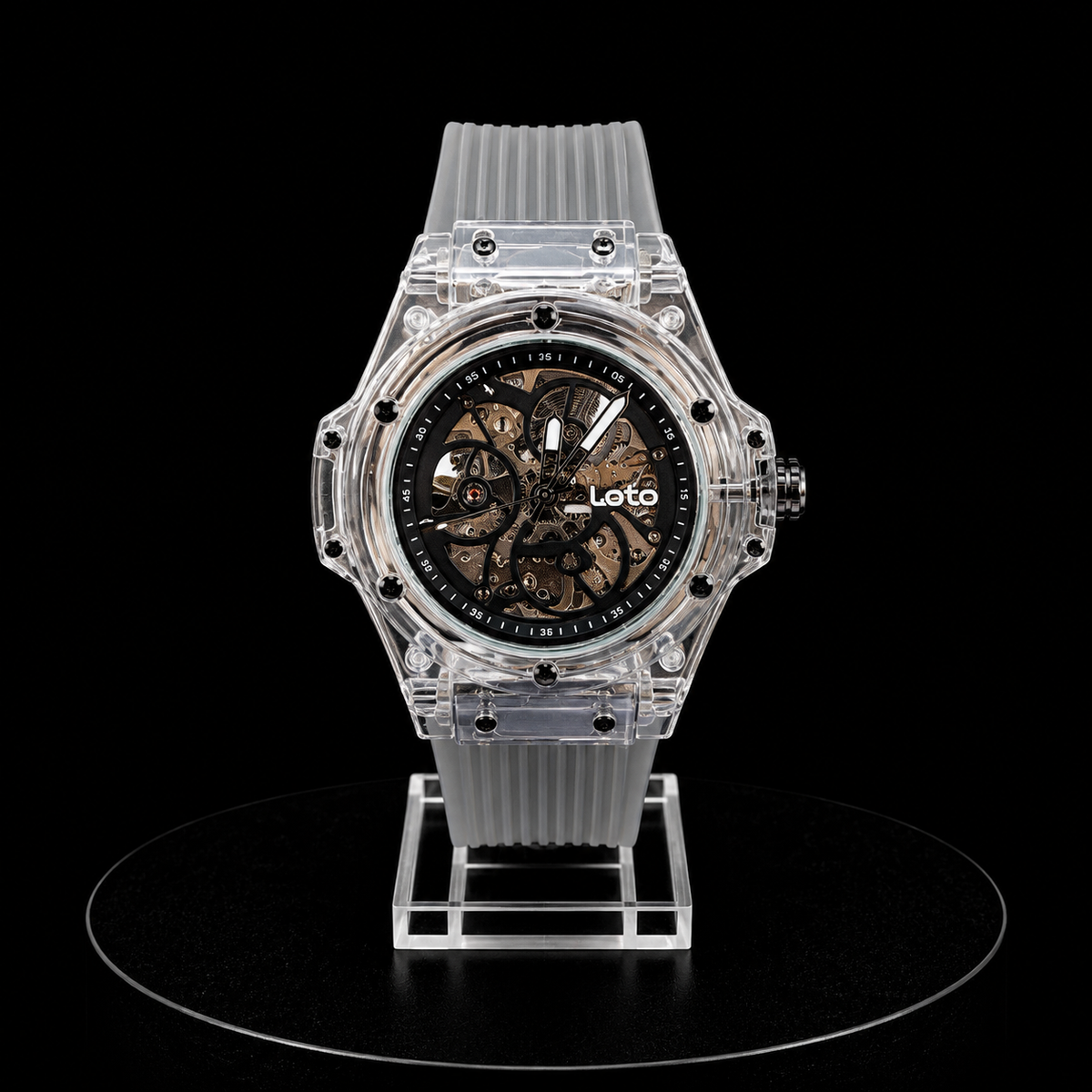 Reloj Loto Skeleton Transparente con Correa Gris