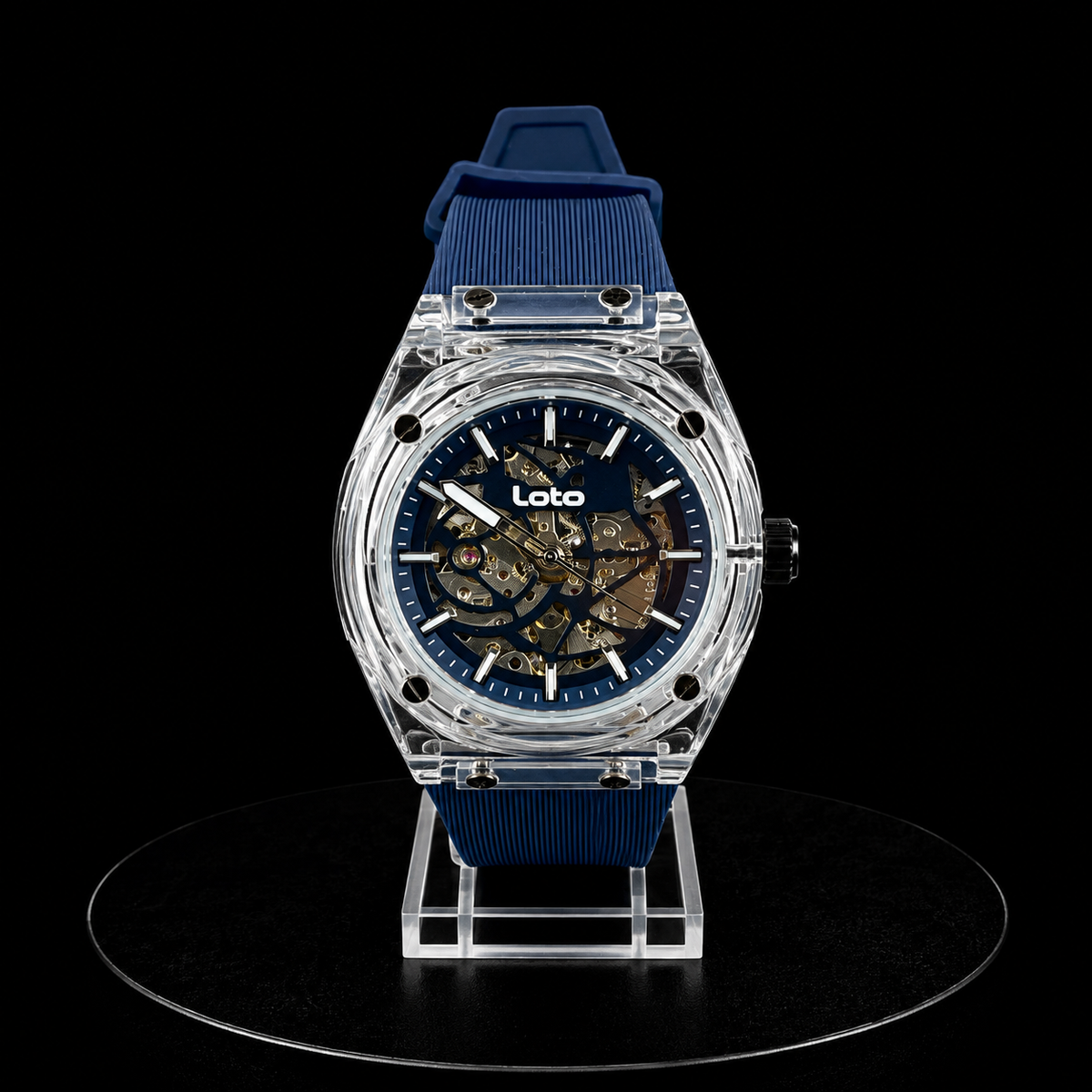 Reloj Loto Skeleton Transparente con Correa Azul
